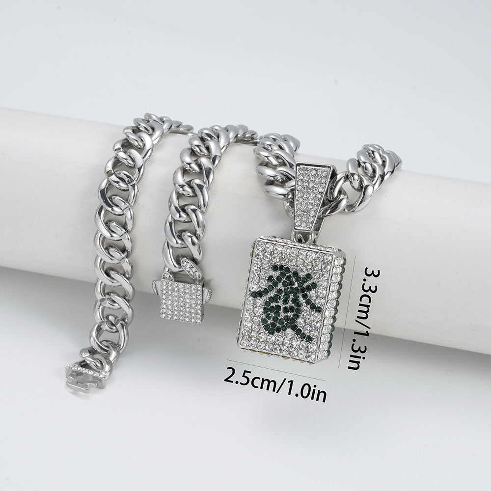 Fortune in Full-Cubic Zirconia Mahjong Tile Necklace