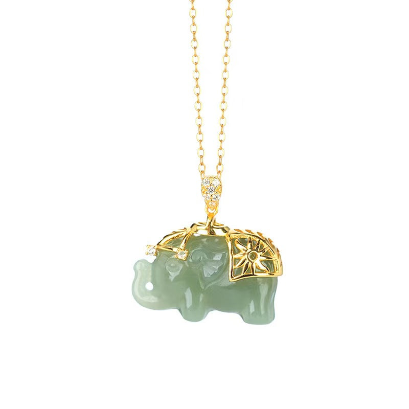 Fortune Guardian Elephant Jade Pendant Necklace