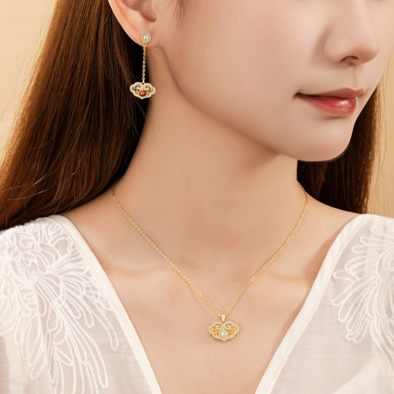 Ruyi Cloud Nephrite Jade Peace Lock Necklace-Happiness and Wellbeing