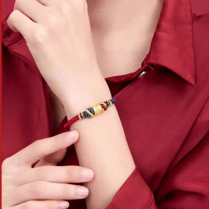 Gold Six True Word Red Rope Lucky Bracelet