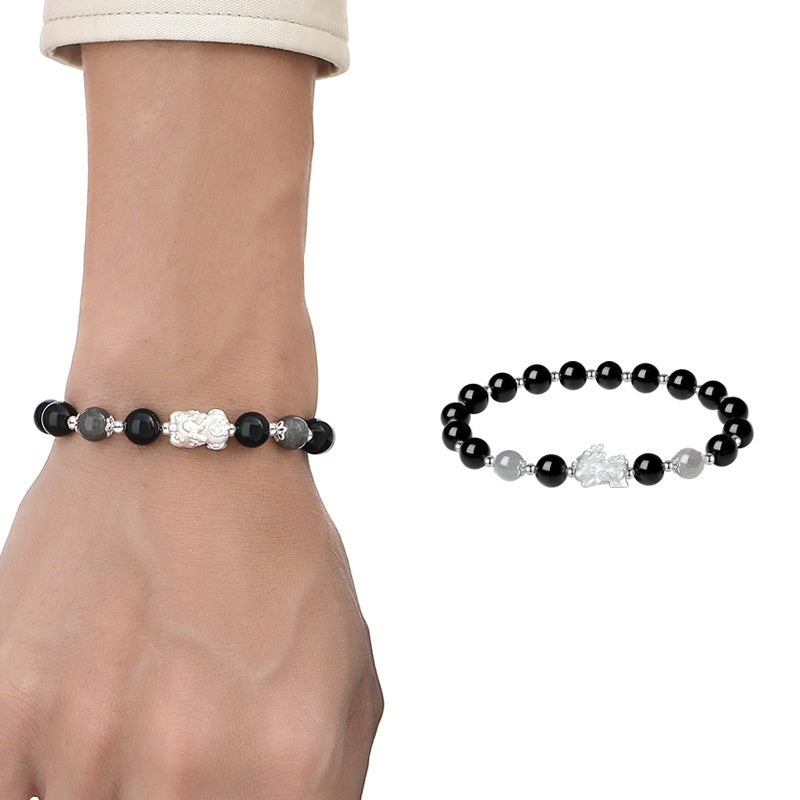 Pixiu Obsidian Cat's Eye Beaded Couple Bracelet-Peace & Protection