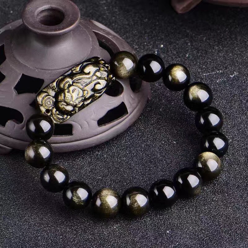 Grounded Protection-Golden Sheen Obsidian Pixiu Bracelet