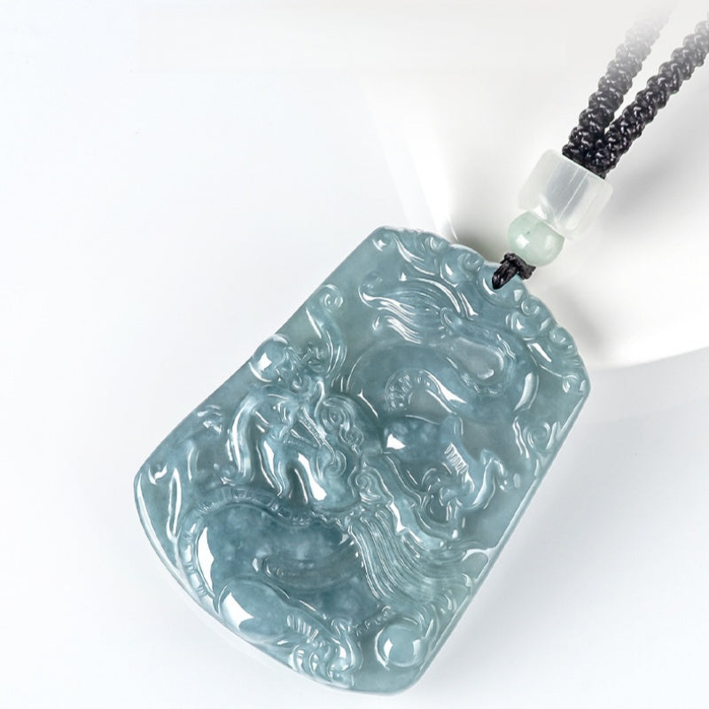 Natural Blue-Green Jade Dragon Pendant–“Prosperity & Peace” Hand-Carved Business Amulet