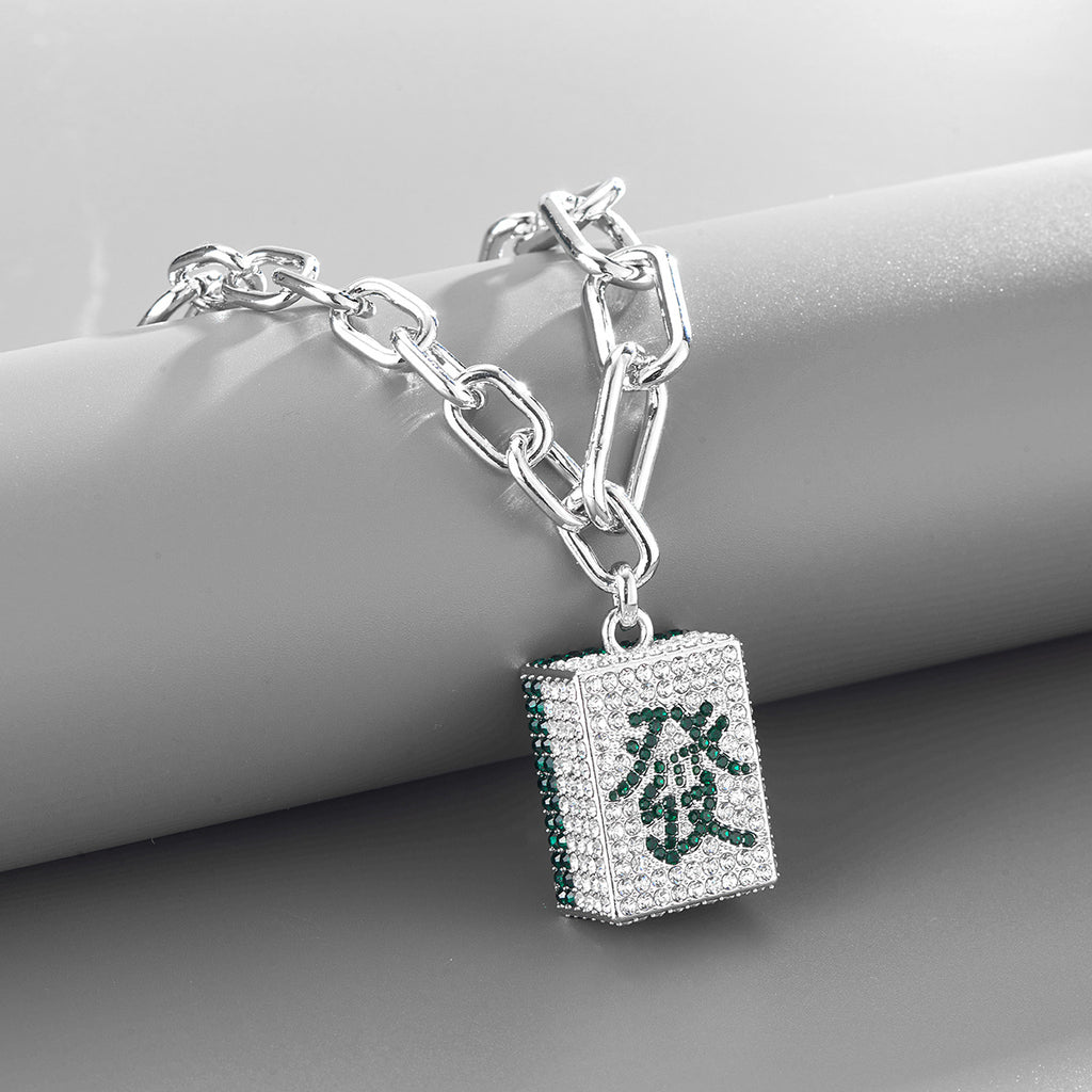 Fortune in Full-Cubic Zirconia Mahjong Tile Necklace