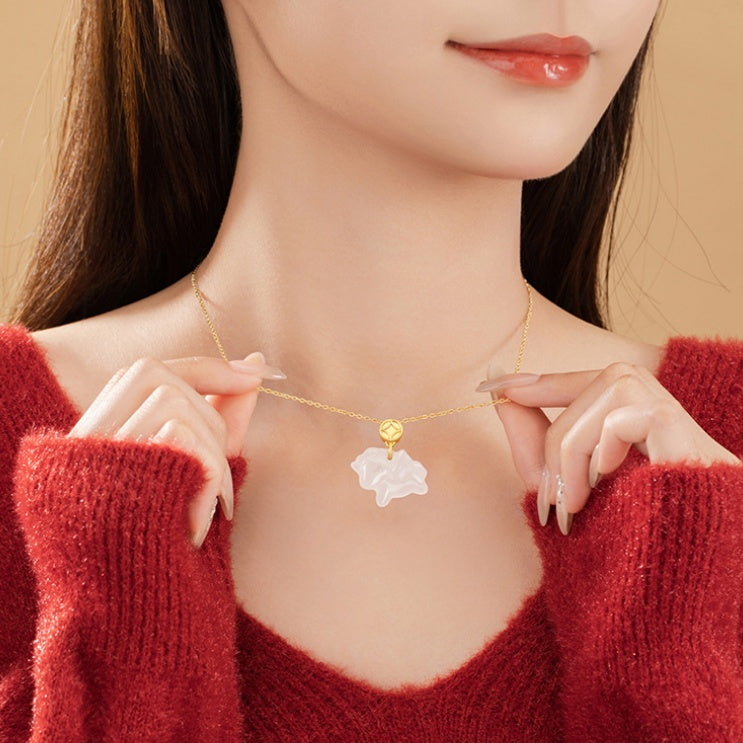 Horse & Coin White Agate Necklace-Prosperity on the Way