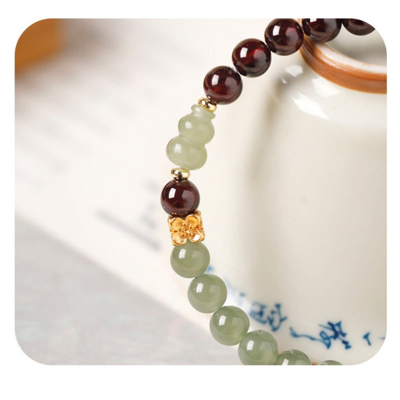 Hetian Jade Gourd Garnet Bracelet-Steady Renewal