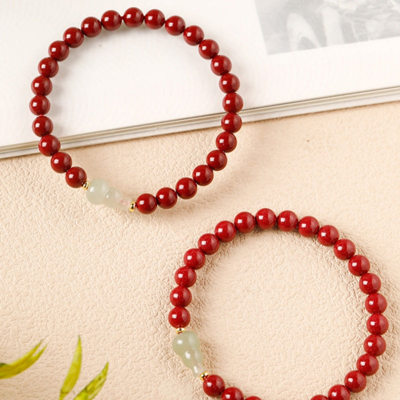 Hetian Jade Gourd Cinnabar Bracelet-Quiet Abundance