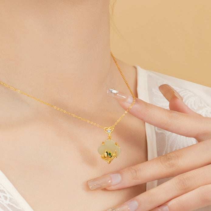 Orchid Nephrite Jade Necklace-Peace and Happiness
