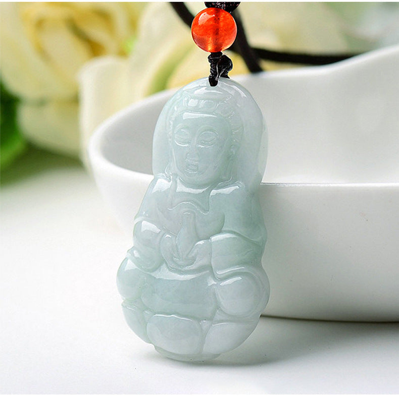 Harmony Protection Guan Yin & Laughing Buddha Jade Pendant Set