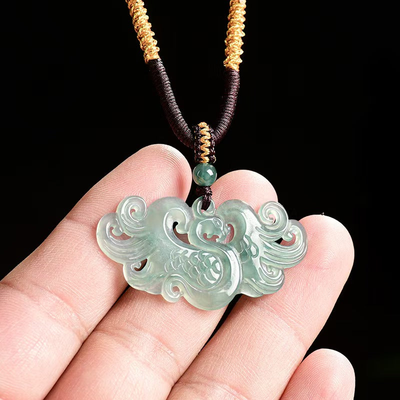 Ice Jade Phoenix Hand-Carved Pendant-Protection and Prosperity