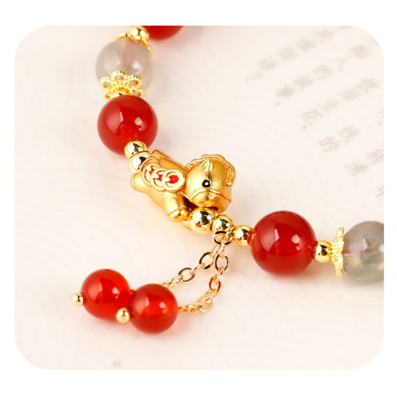 A Brighter Way Forward-Red Agate Moonstone Lucky Horse Bracelet