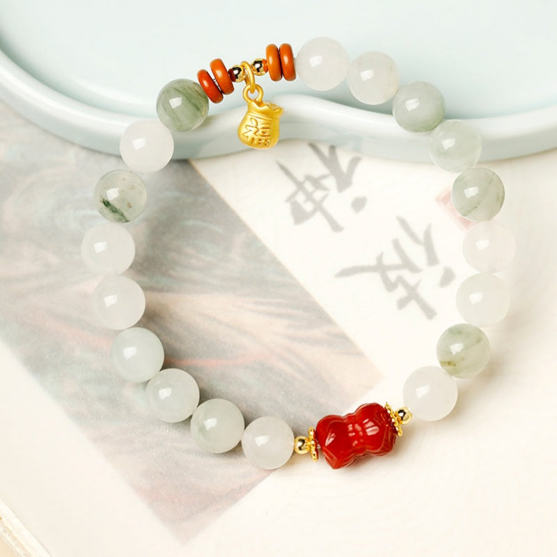 A Quiet Blessing-Cinnabar Twin Lotus Jade Bracelet