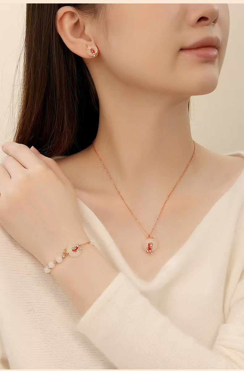 Fortune Koi White Chalcedony & Agate Pendant Necklace