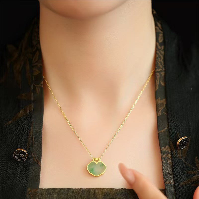 Auspicious Clouds Natural Emerald Necklace-Attract Wealth