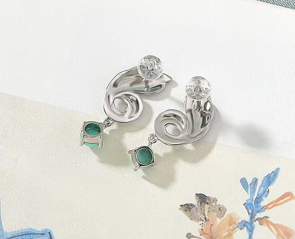 Enamel Phoenix Turquoise Silver Earrings-Protection and Luck