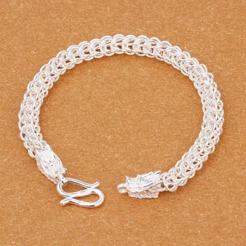 Double Dragon 999 Silver Bracelet-Attract Wealth