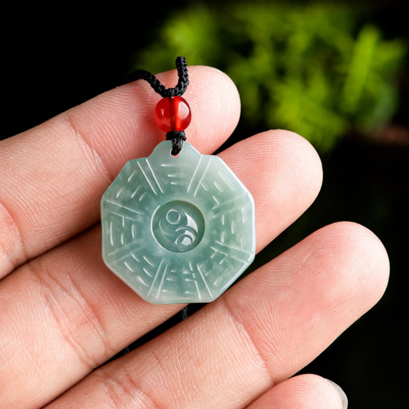 Blue Jadeite Taiji Bagua Pendant – Natural Ice Variety Jade Necklace for Men & Women
