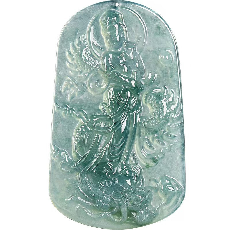 Natural Jadeite Guanyin with Dragon Pendant – Hand-Carved Ice-Type Jade