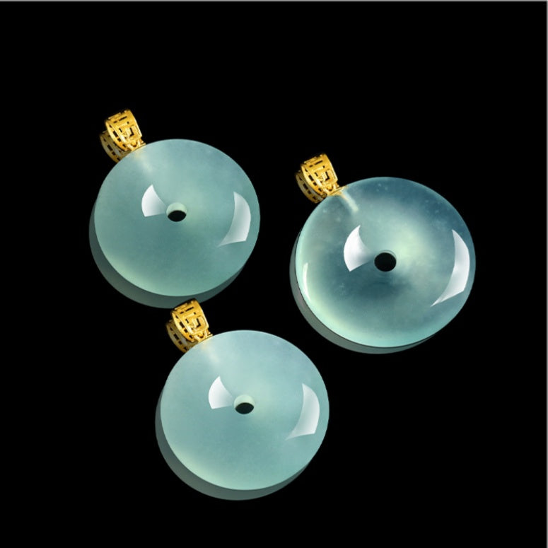 Pure Clarity Ice Jade Peace Buckle Pendant Necklace