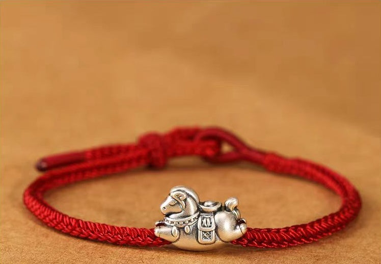 999 Silver "Heavenly Joy" Pony Bracelet with Adjustable Handmade Cord