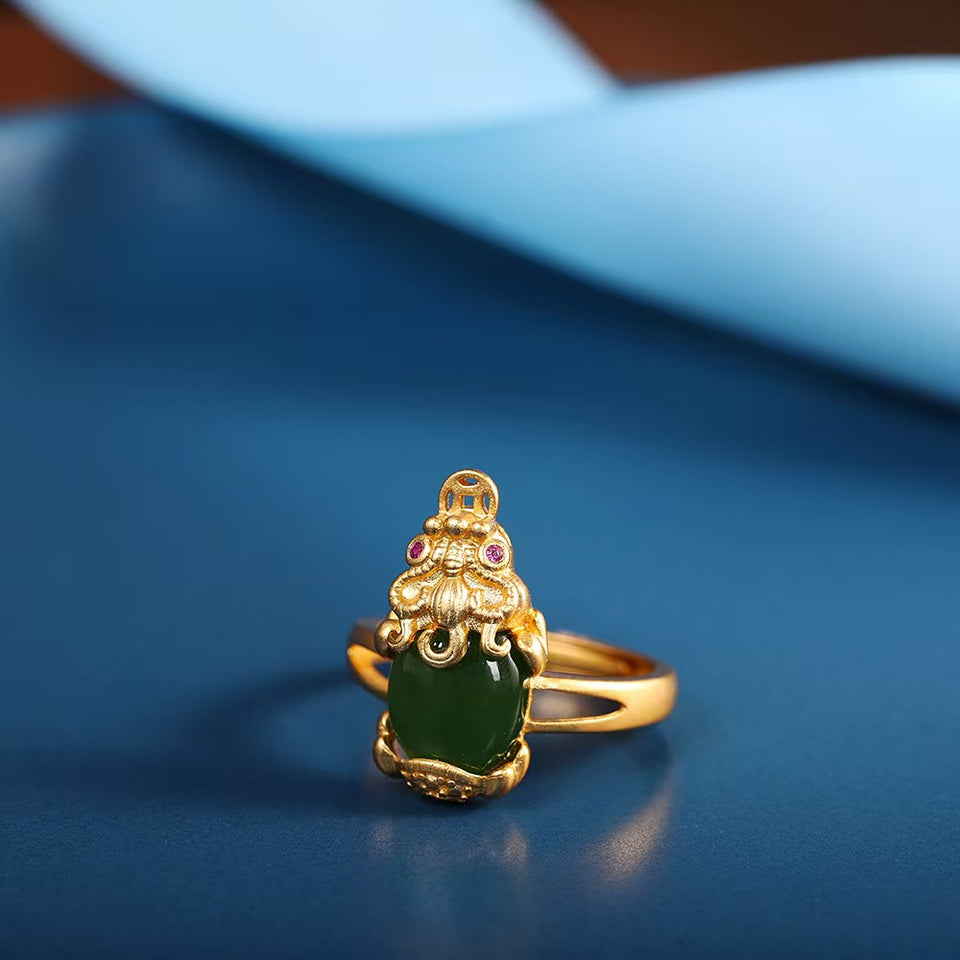 Pixiu Green Jade Ring