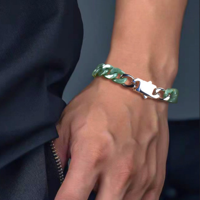 Natural Jadeite Cuban Chain Hand-Carved Bracelet-Premium Urban Jewelry in 3 Colors
