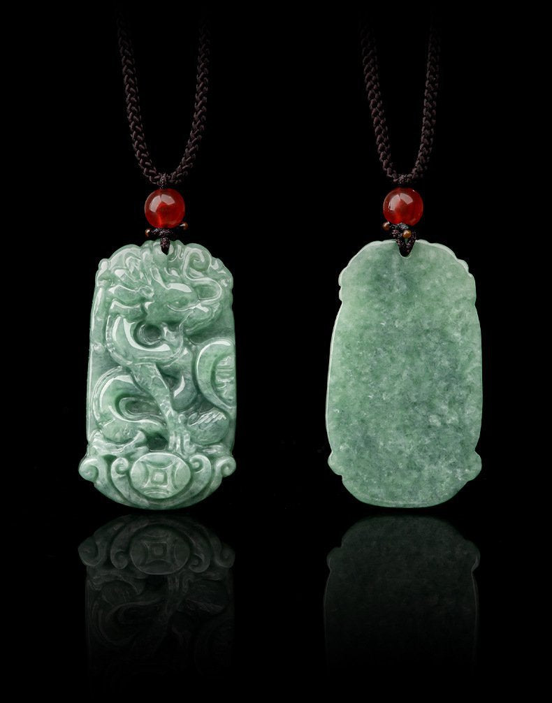 中国古美術品　龍鳳文翡翠　ペンダントトップ 32g 古砡 龍と鳳凰のカップル用翡翠ペンダントセット - 愛、調和、永続的な祝福