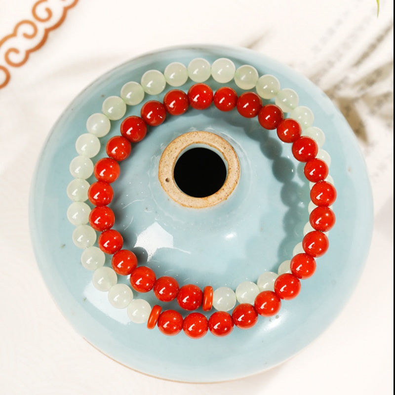 Hetian Jade Cinnabar Double-Wrap Bracelet-Twofold Harmony