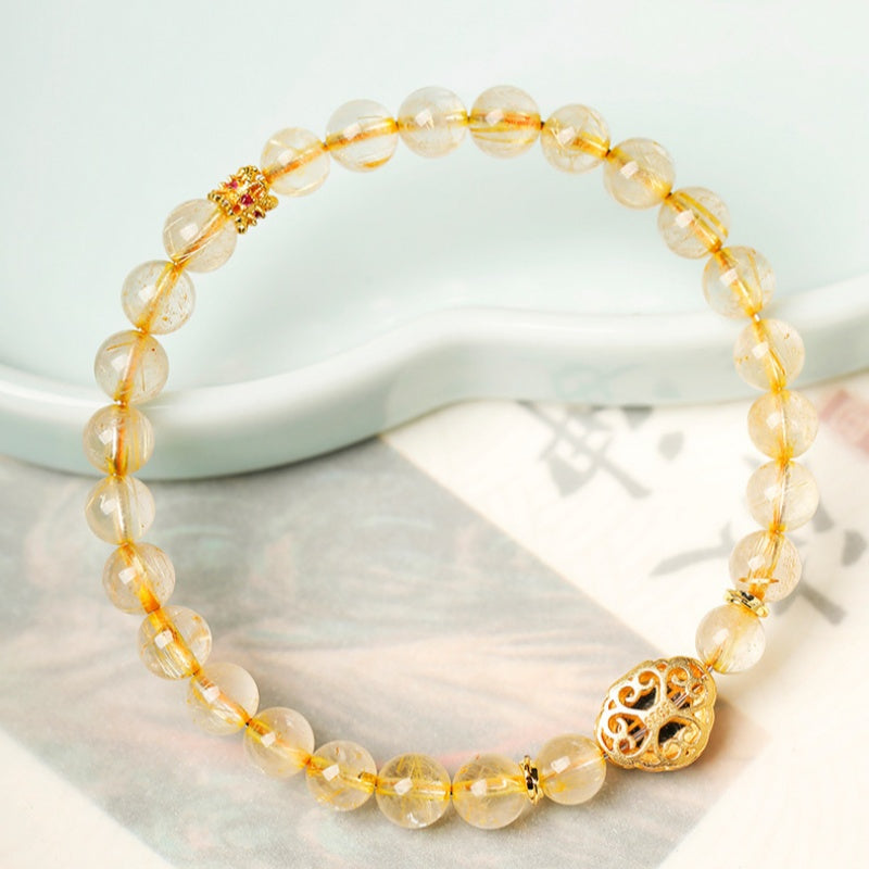 Blue-Water Jadeite Auspicious Cloud Golden Rutilated Quartz Bracelet-Steady Clarity