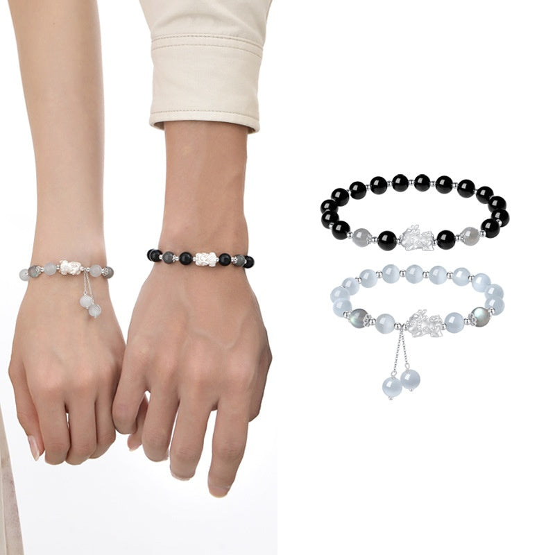 Pixiu Obsidian Cat's Eye Beaded Couple Bracelet-Peace & Protection