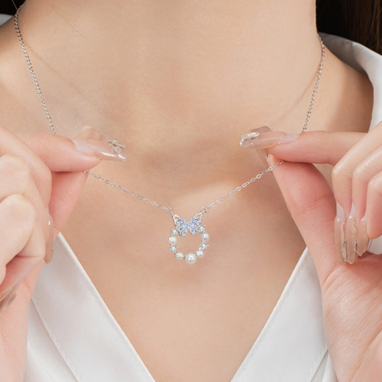 Butterfly Pearl Wreath Necklace-Sweet Love & Wishes