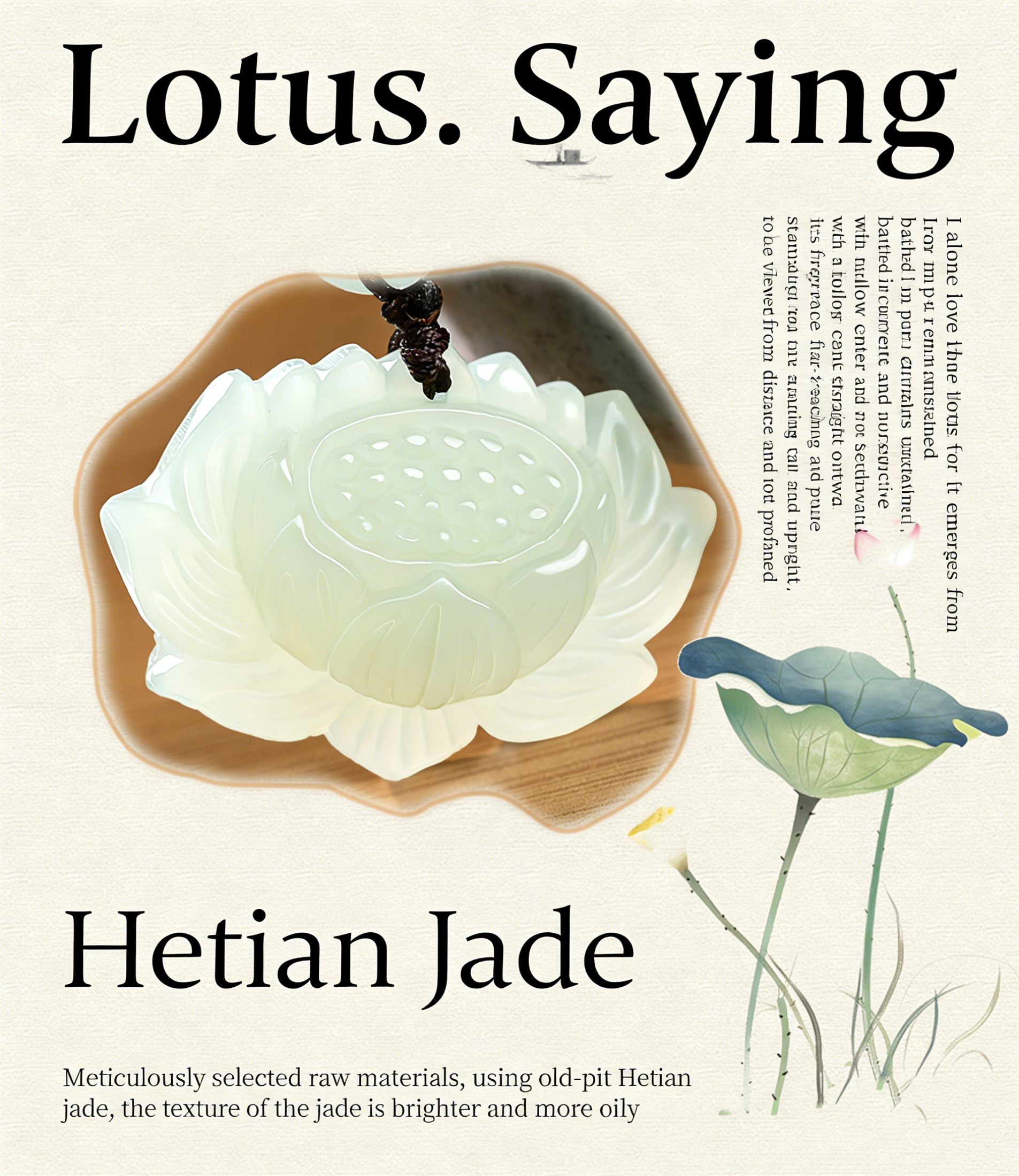 Purity Protection Lotus Hetian Jade Pendant Necklace-Symbol of Purity & Inner Peace