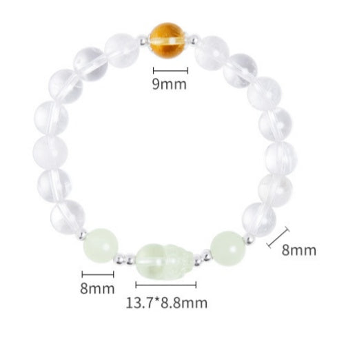 Lucky Jade Pixiu White Crystal Bracelet-Charm for Fortune & Prosperity
