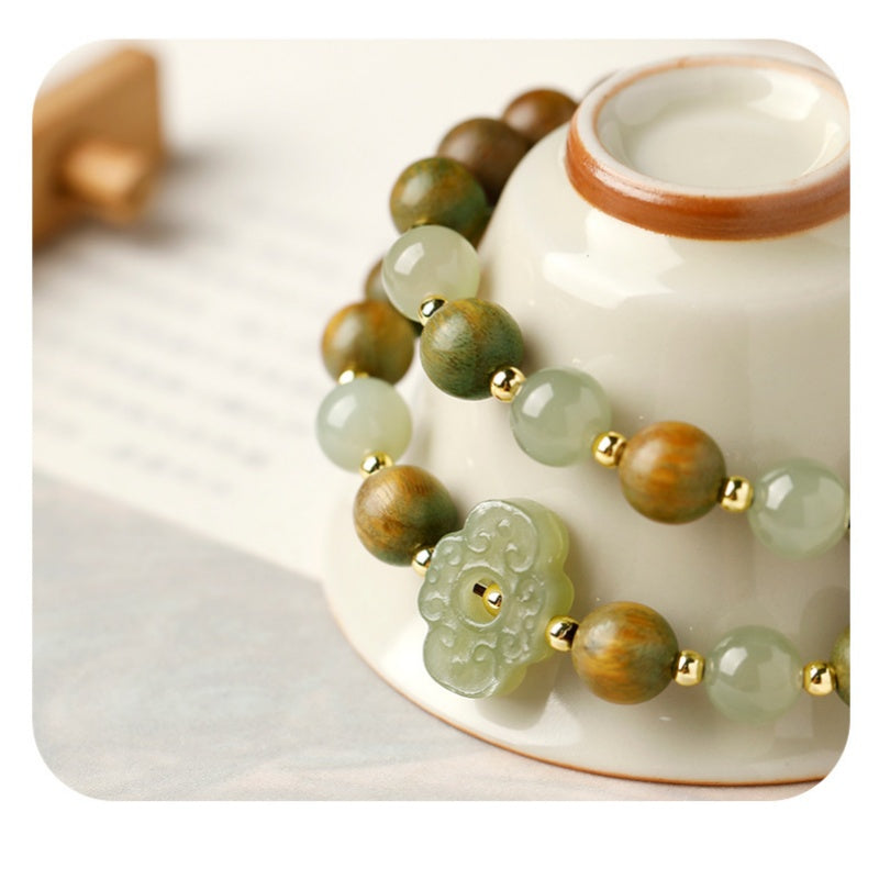 Nephrite Jade Ruyi Green Sandalwood Double-Wrap Bracelet-Quiet Alignment