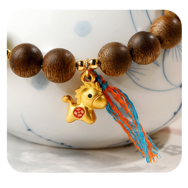 Gold-Tone Lucky Horse Agarwood Bracelet-Steady Progress