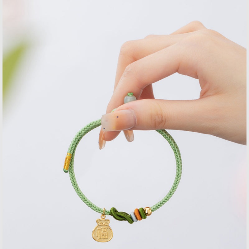 Gold-Plated Good Fortune Charm Cord Bracelet-Everyday Blessings