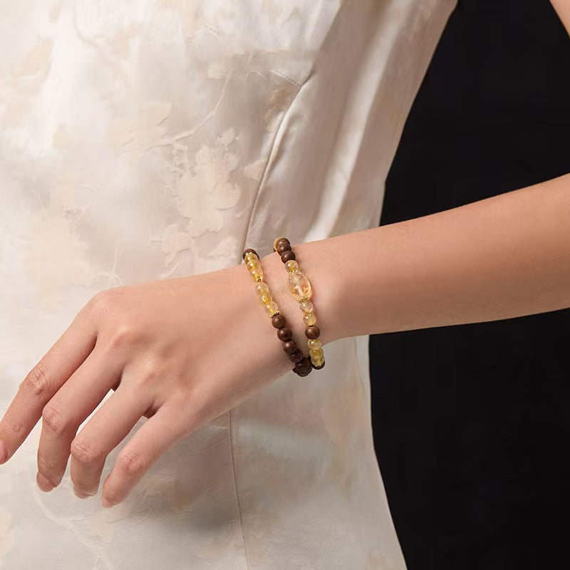 Wisdom Path Rutilated Quartz Pixiu & Sandalwood Abundance Bracelet