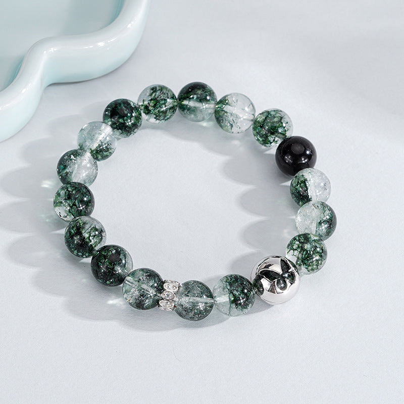 Green Phantom Quartz Bracelet with 925 Silver Butterfly – Crystal of Clarity, Growth & Good Fortune
