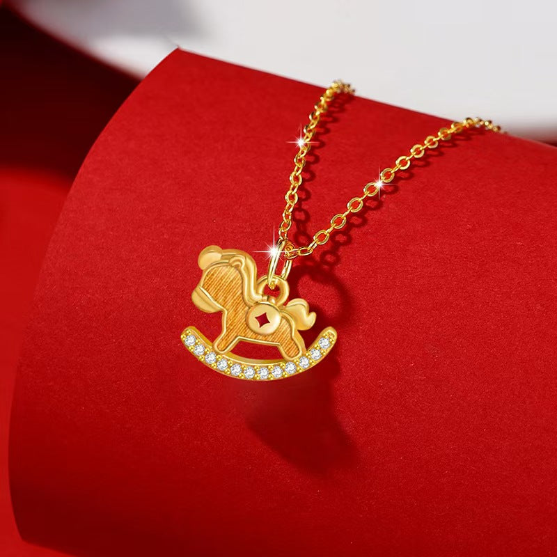 Gold Rocking Horse Fortune Necklace — luck, abundance, momentum