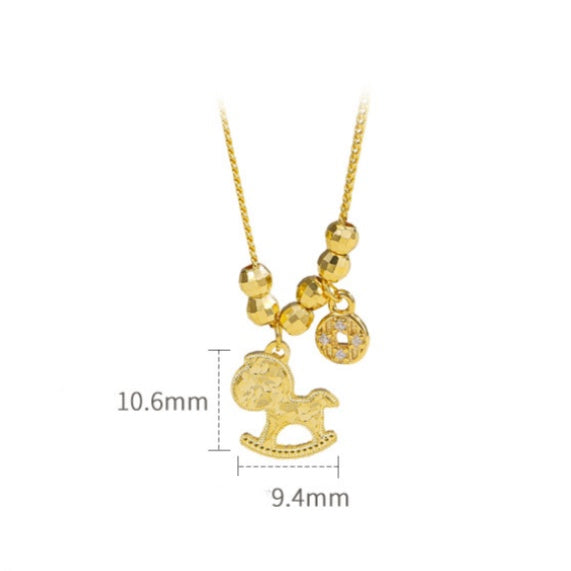 Golden Spark Horse Wealth Coin Necklace – 925 Silver Lucky Charm for 2026 Fortune