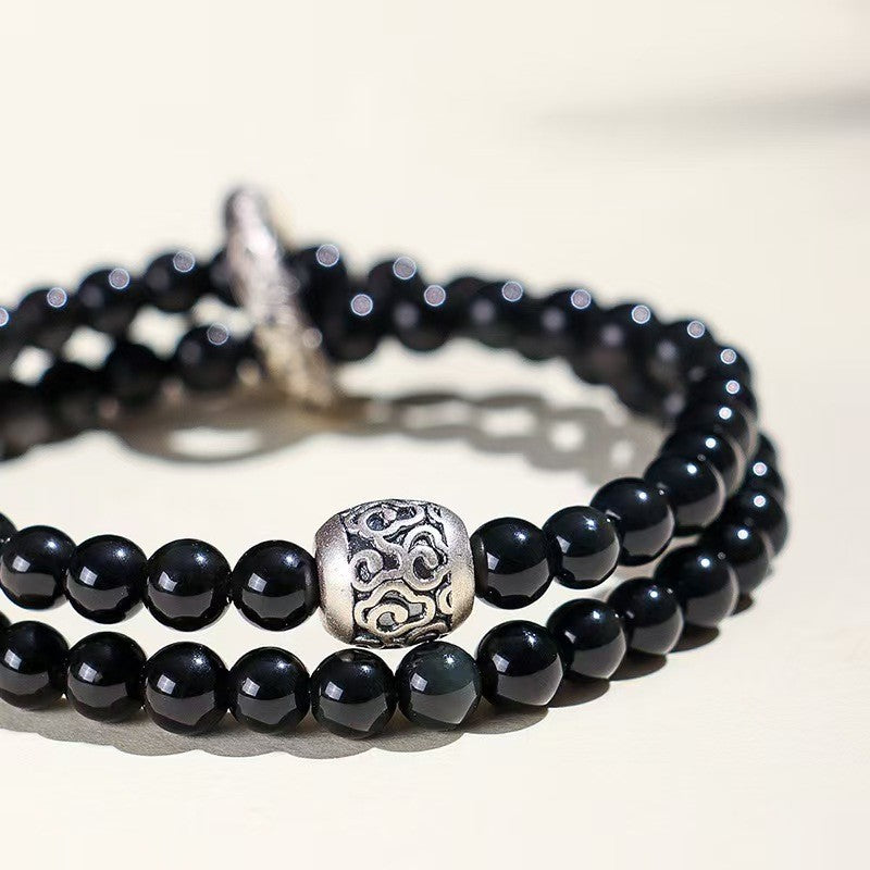 Peace Knot Black Obisidian Warp Bracelet -Harmony&Protection