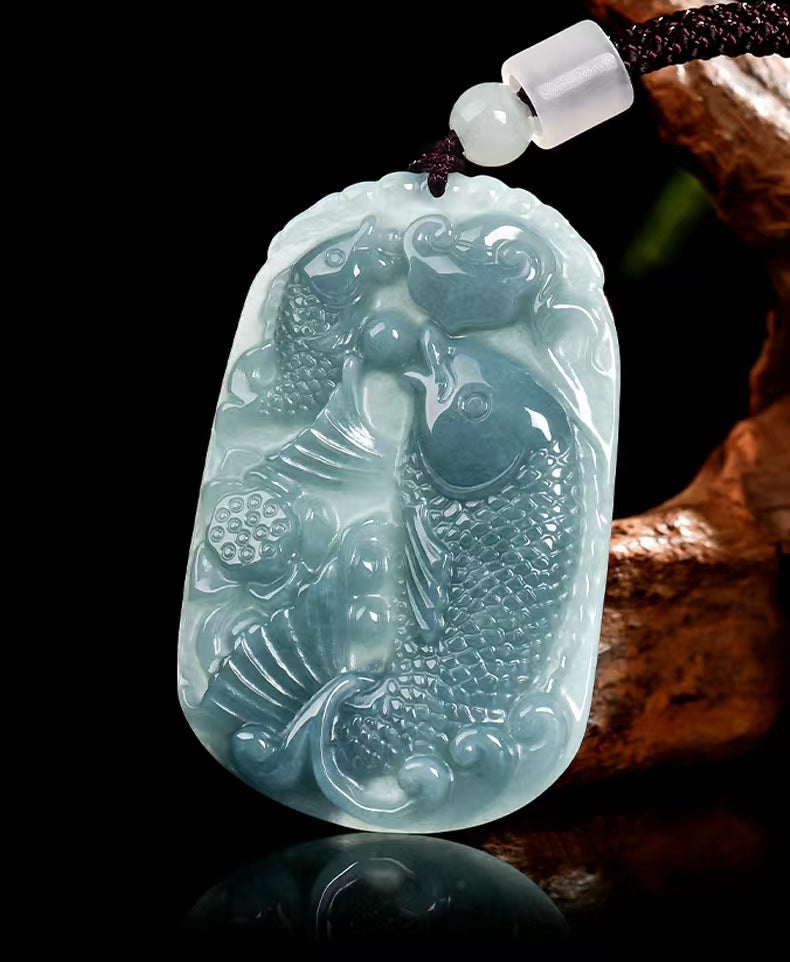 Blue Jadeite Koi Fish Pendant – Symbol of Abundance and Prosperity