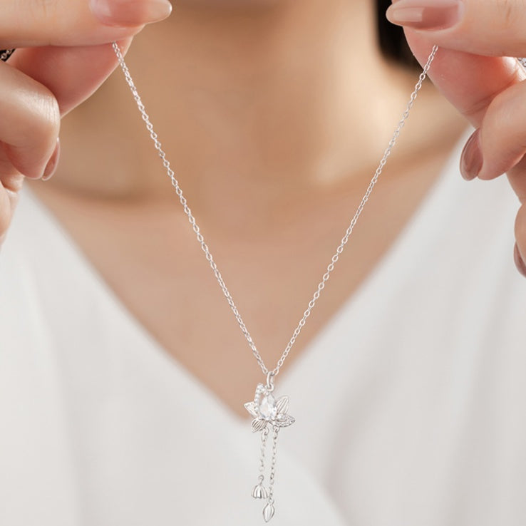 Lotus Sterling Silver Tassel Necklace-Purity in Bloom