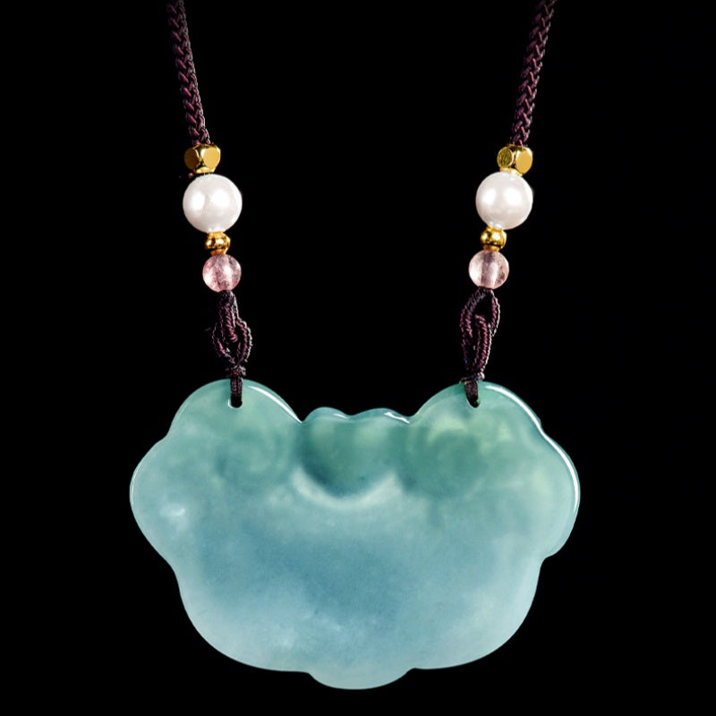 Fortune Bloom Protection Ruyi Jade Pendant Necklace-Emerald Ruyi Guardian