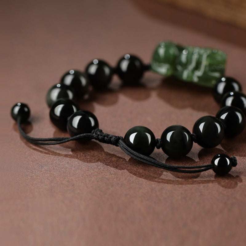 Hetian Jade Pixiu Obsidian Bracelet – Wealth Protection