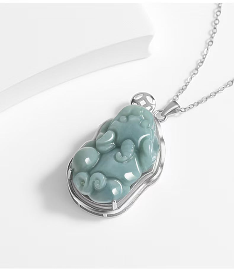 Serene Pixiu Ice Jade Pendant-925 Sterling Silver Necklace for Protection, Wealth & Steady Growth