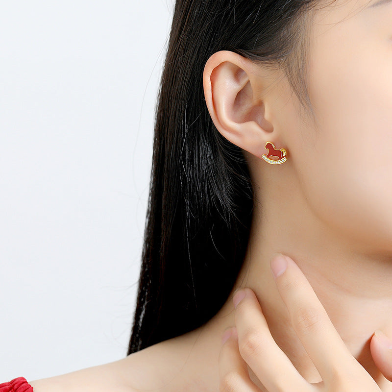 2026 Year of the Horse Red Agate Earrings – 925 Sterling Silver Lucky Studs for Wealth & New Beginnings