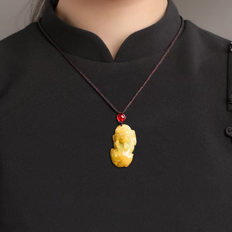 Natural Yellow Jade Pixiu Pendant – Symbol of Prosperity, Protection & Confidence
