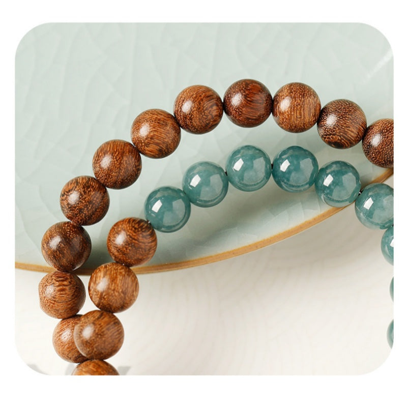 Sandalwood Blue Jadeite Double-Wrap Bracelet-Grounded Clarity