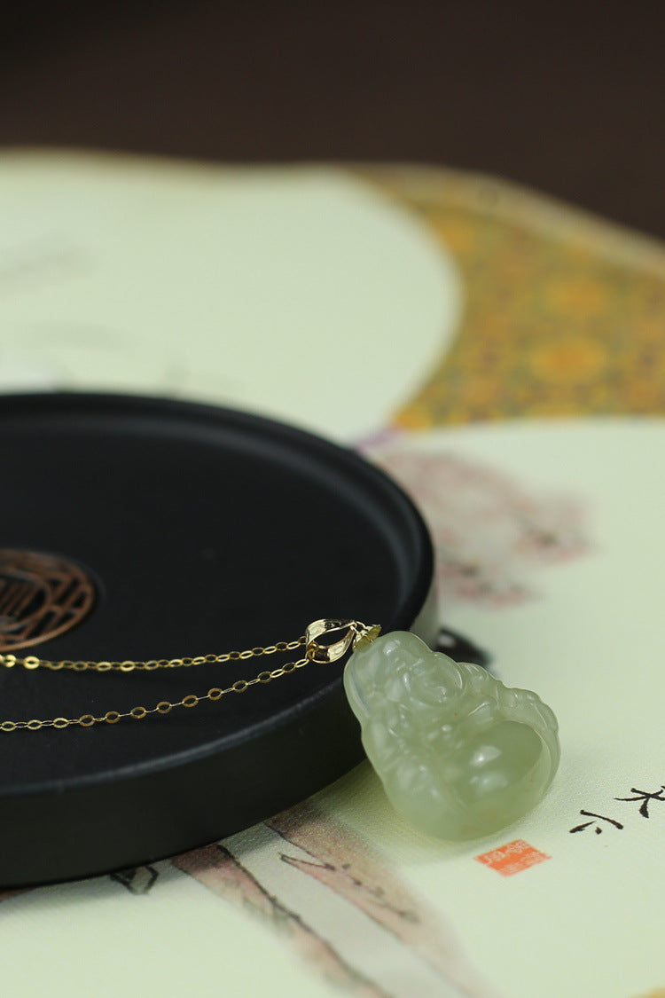 Laughing Buddha Peace & Abundance Hetian Jade Pendant Necklace